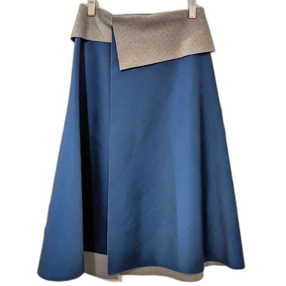 CLOVER CANYON Knee Length A-Line Neoprene Velcro Fasten Blue & Grey Skirt Sz 6